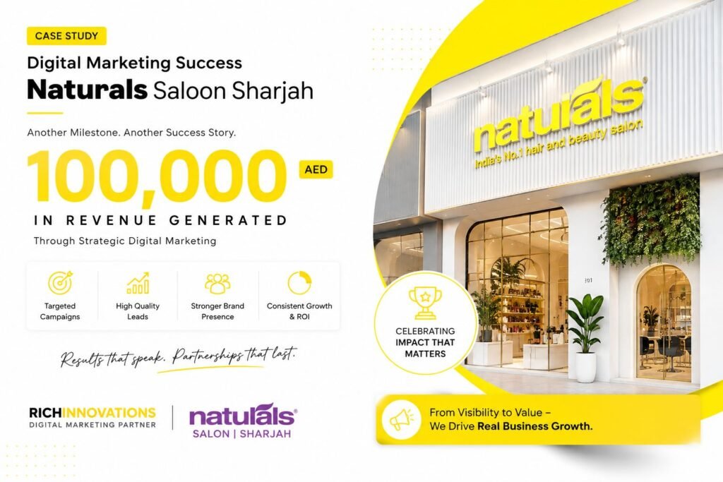 richinnovations case study - naturals saloon sharjah UAE 100,000 AED milestone